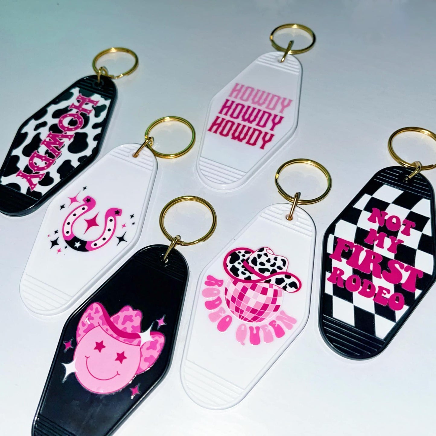 Disco Cowgirl Hotel Keychains